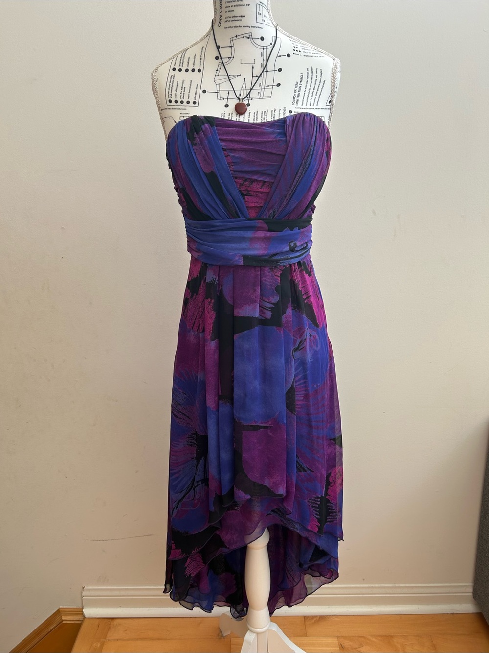 le chateau Strapless Purple & Blue Floral Hi-Lo Dress